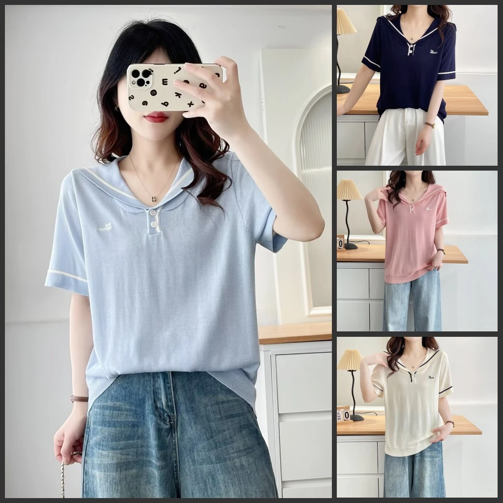 梦冬佳--110-190斤大码女装减龄显瘦莱赛尔薄款针织衫短袖上衣T恤