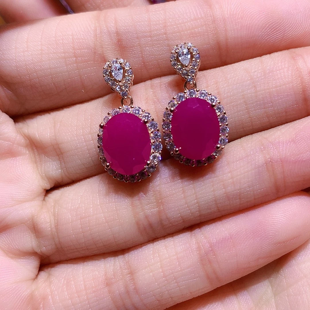 耳饰红宝石银S925镶嵌