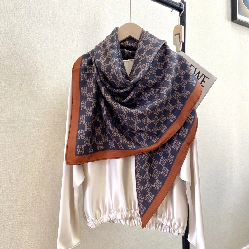 【凯旋门老花】时尚高档丝羊毛围巾女百搭秋冬季130cm大方巾披肩