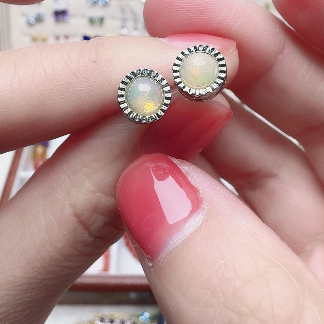 欧泊珠宝奇石未镶嵌耳钉