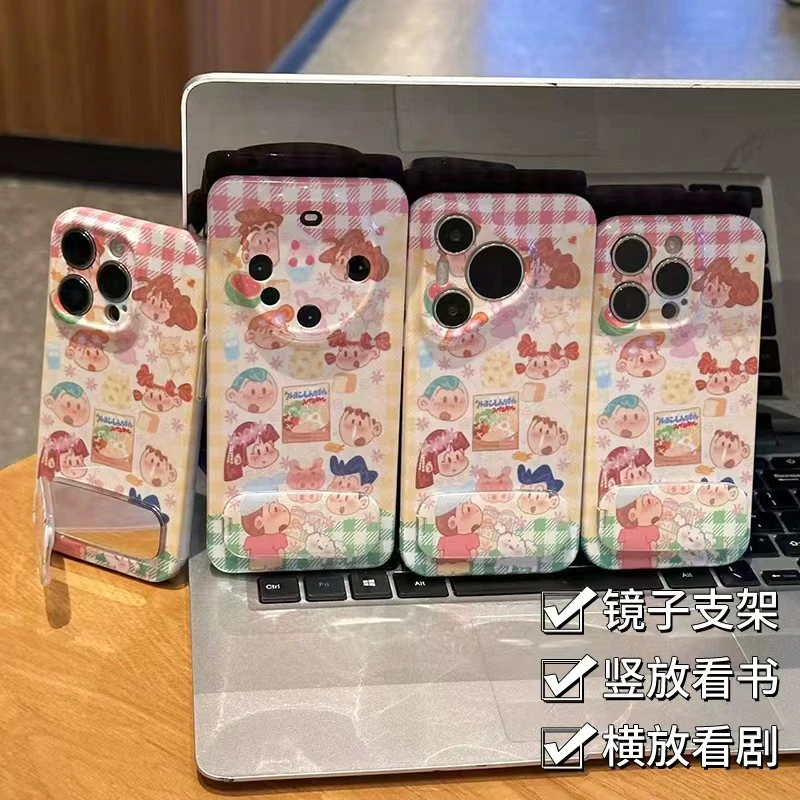 奥菲顿涂鸦小新镜子支架适用苹果17菲林16手机壳华为vivo小米oppo