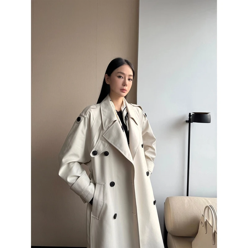 周淼ZHOUMIAO巴黎旧梦 经典廓形大翻领双排扣风衣外套宽松韩版