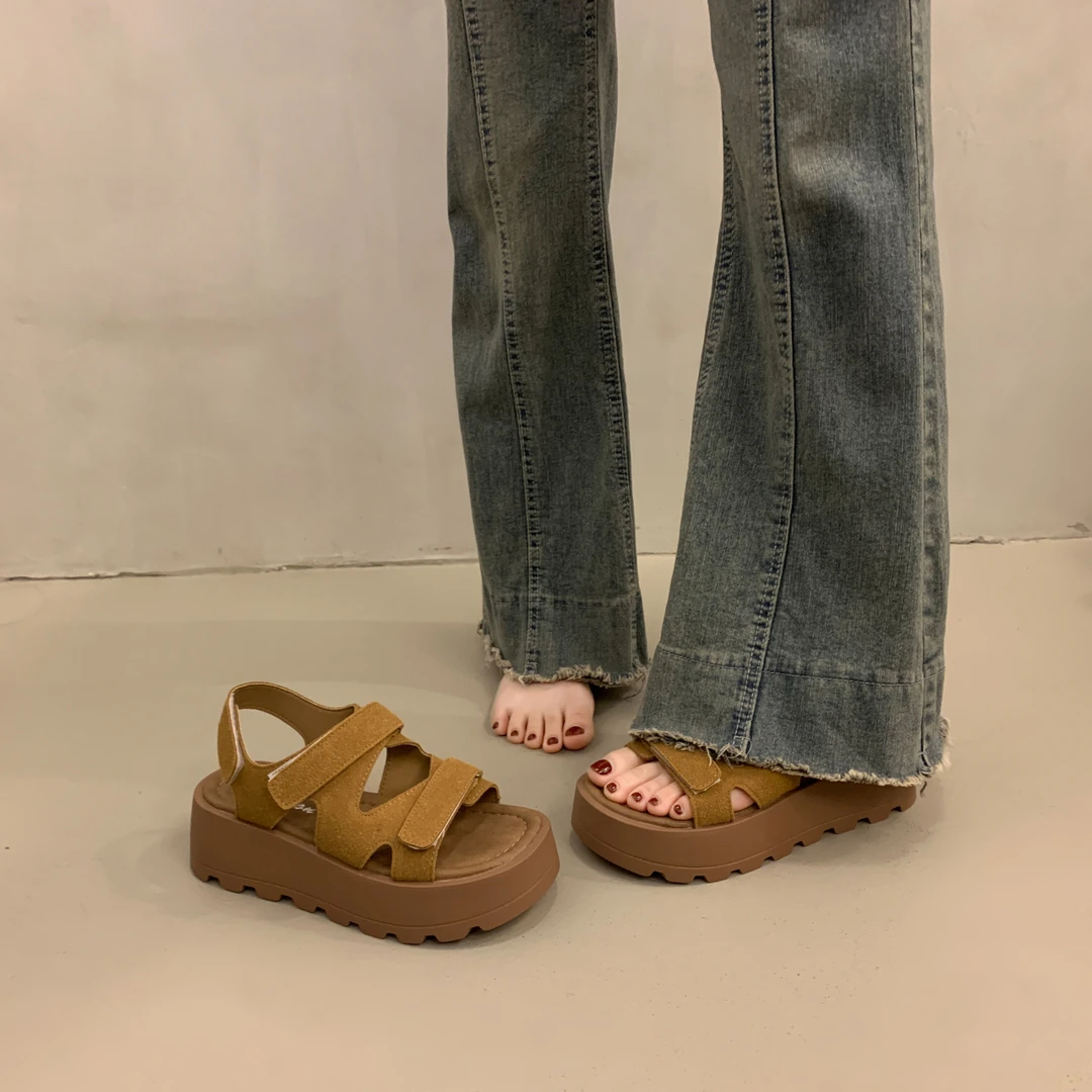 夏季休闲百搭复古厚底罗马凉鞋女款2025新款爆款凉鞋女夏外穿软底