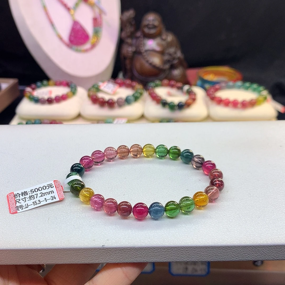 手串碧玺未镶嵌老矿浓艳/7.2。