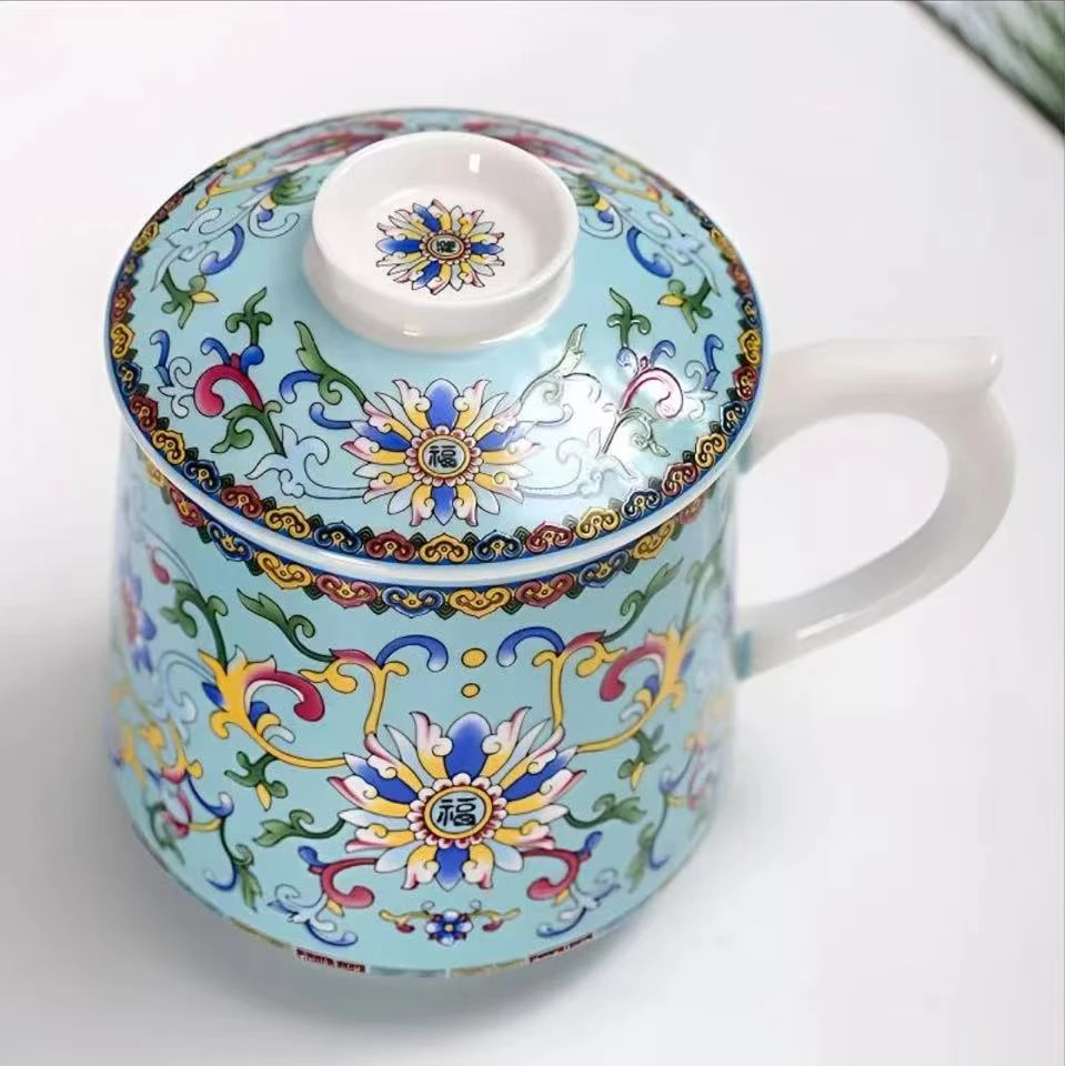 珐琅彩缠枝莲办公杯高端茶器-ZH450