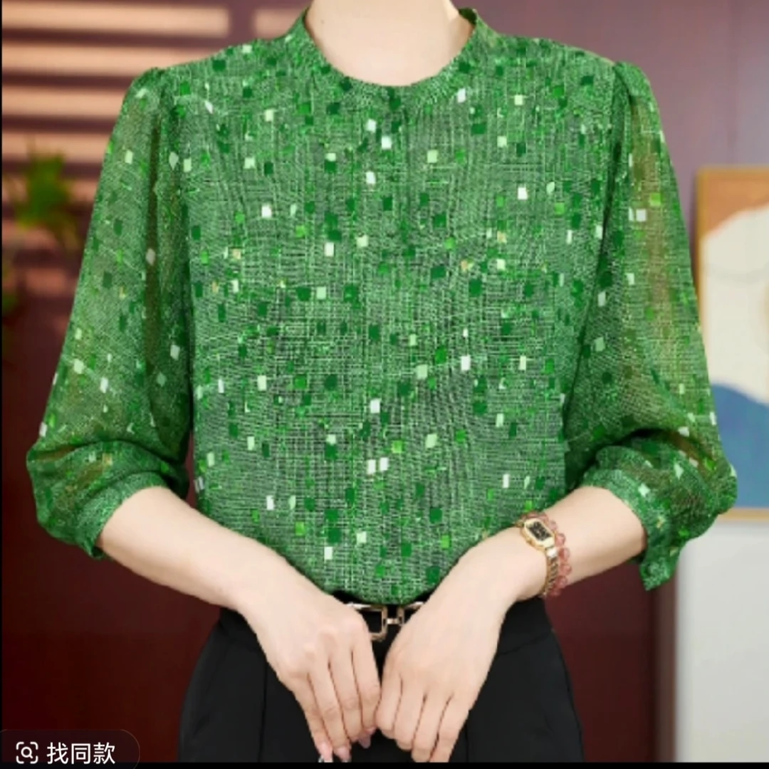 2035新款时尚遮肉显瘦气质印花衫