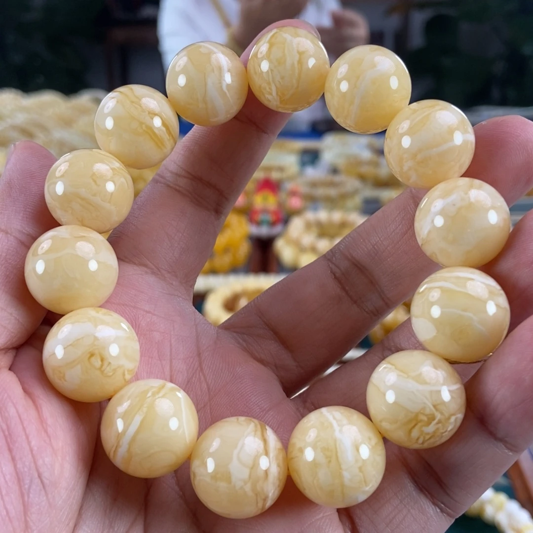 琥珀未镶嵌珠宝奇石17虎皮纹同料串42.62