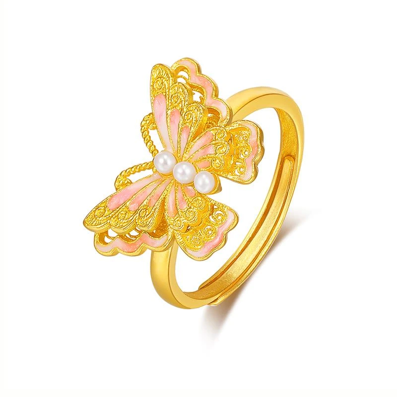 【晓韵专享】足金999 粉色蝴蝶戒指 送礼HJJ307