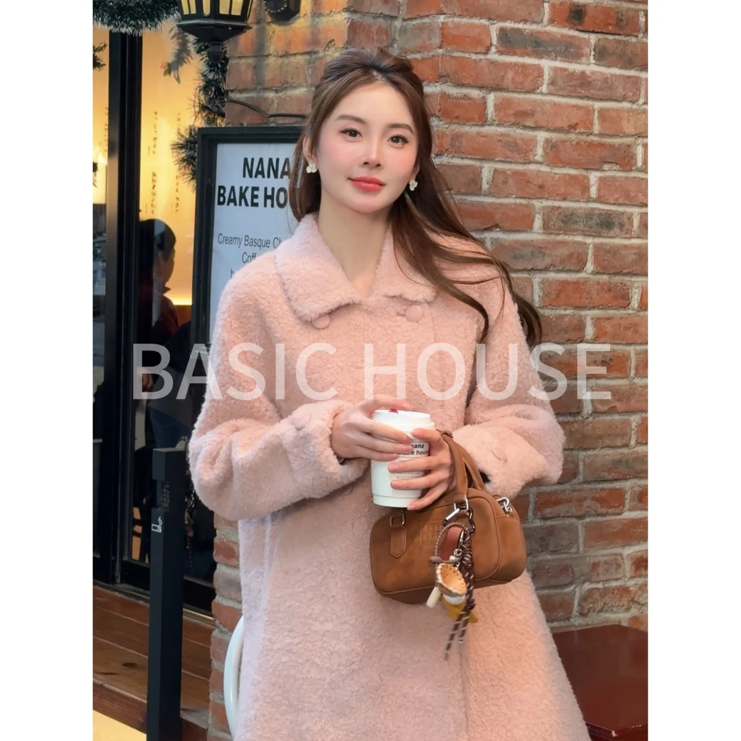 Basic House/百家好秋冬季翻领时尚气质高级羊羔毛大衣女A