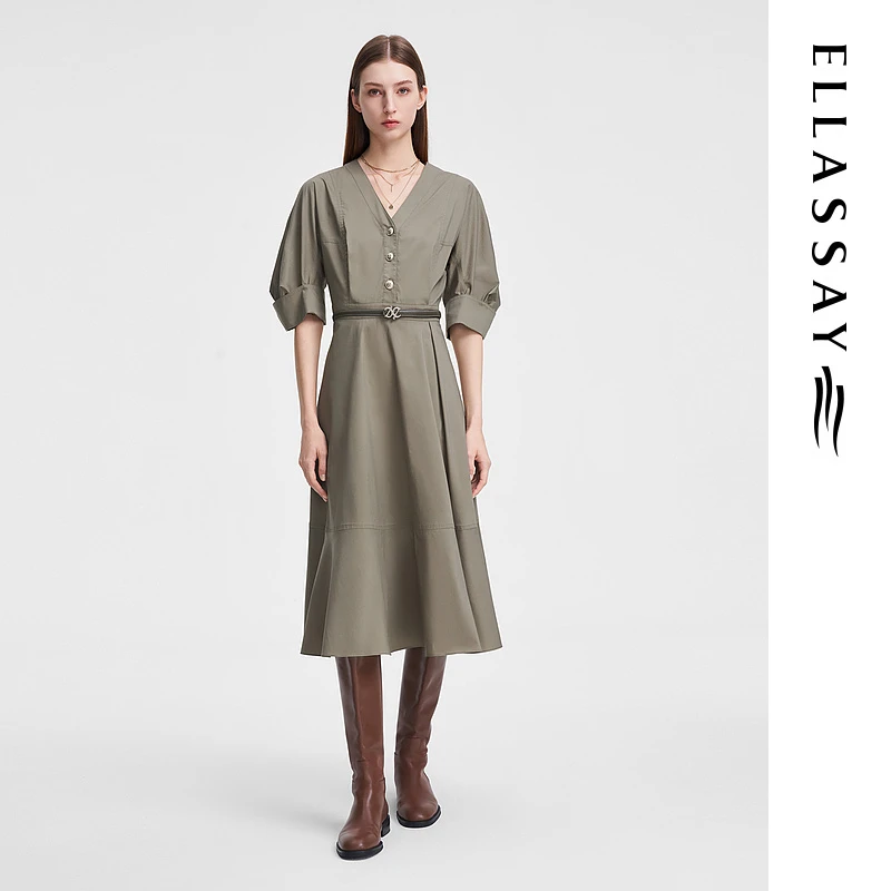 ELLASSAY歌力思春季新款法式优雅棉弹连衣裙女EWW351Y01600