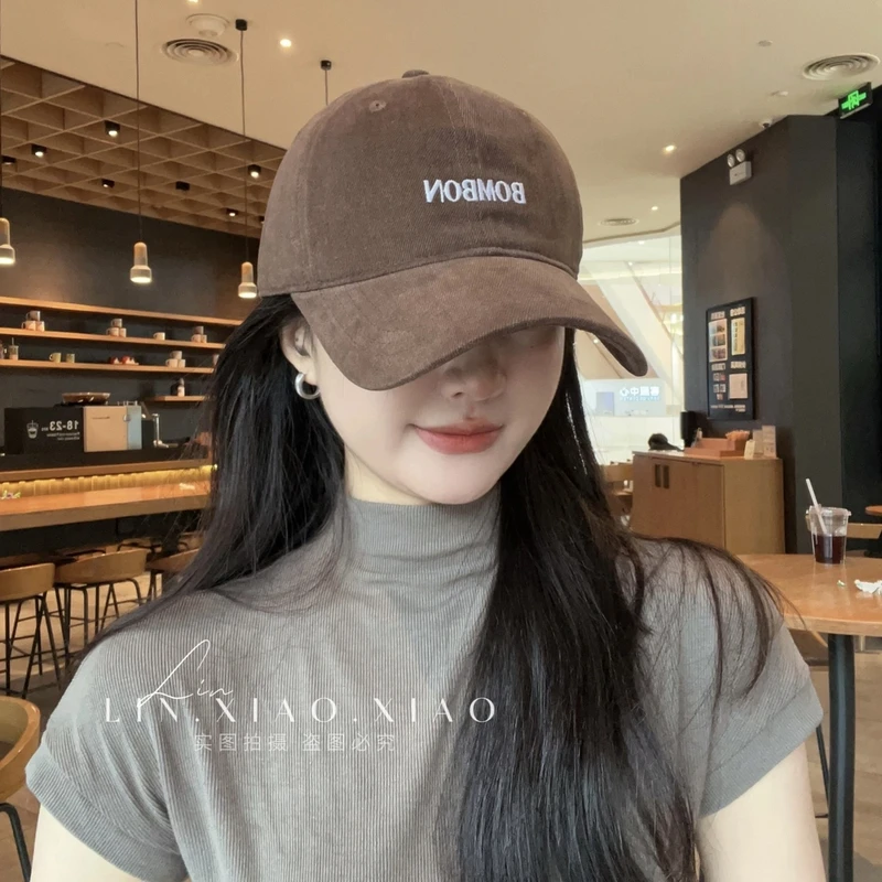 新款磨毛 BOMBON刺绣 加深加宽 修饰脸型显脸小棒球帽
