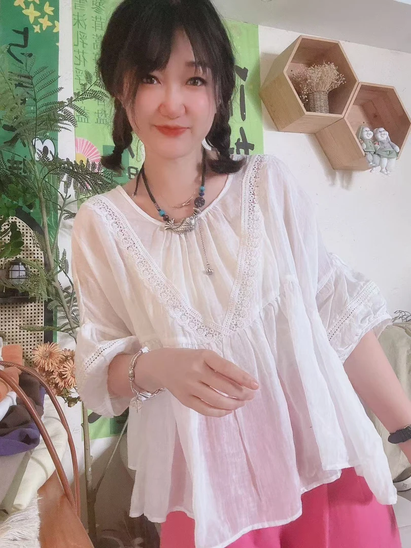 【清凉夏日】洋气女装度假减龄镂空刺绣衬衣介意瑕疵慎拍