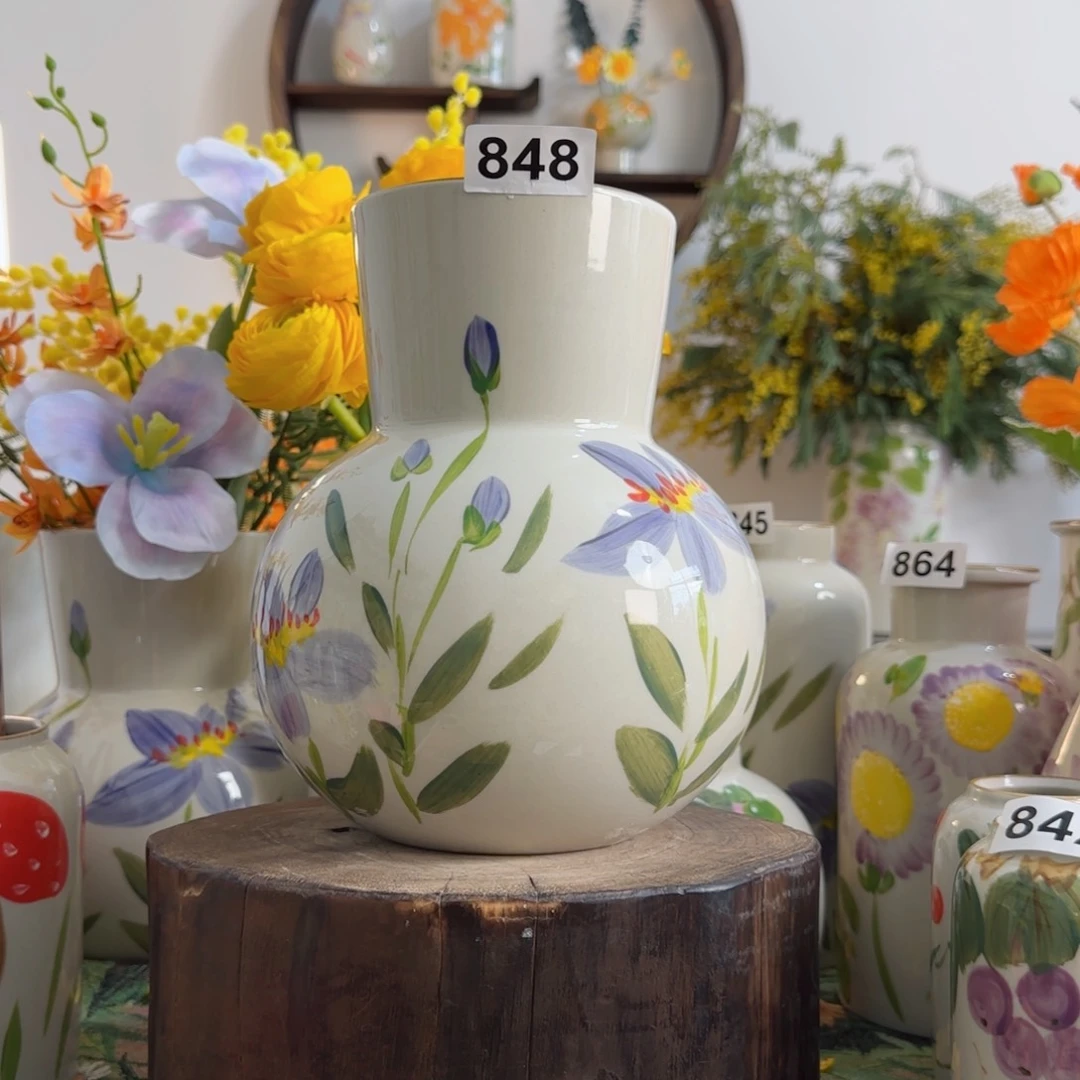 摆件景德镇陶瓷手绘小花瓶摆件无孔
