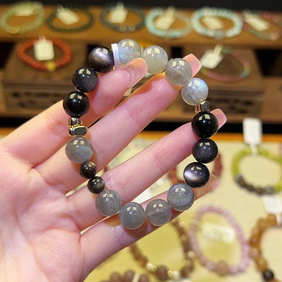 水晶手串银S925镀金镶嵌灰月2012