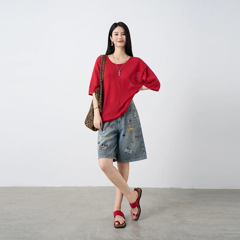 Moprobably李予诺「小狗聚会」“100%棉”小狗印花牛仔短裤L5273063