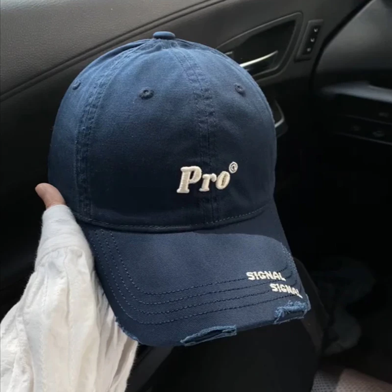 2025新款藏青色宽帽檐棒球帽适合圆脸大头女生秋冬美式蓝色鸭舌帽