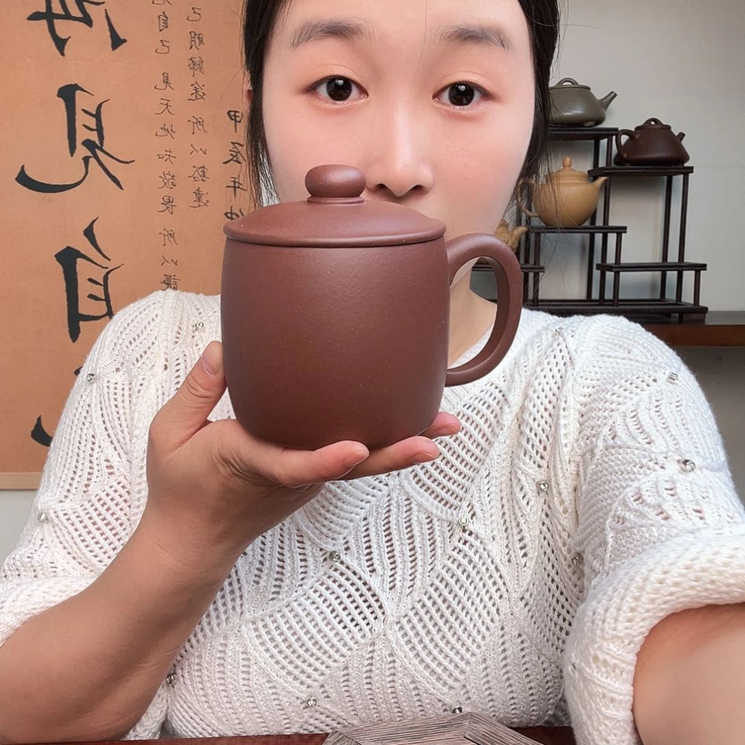 茶杯紫砂随**缘微瑕紫砂盖杯底槽青