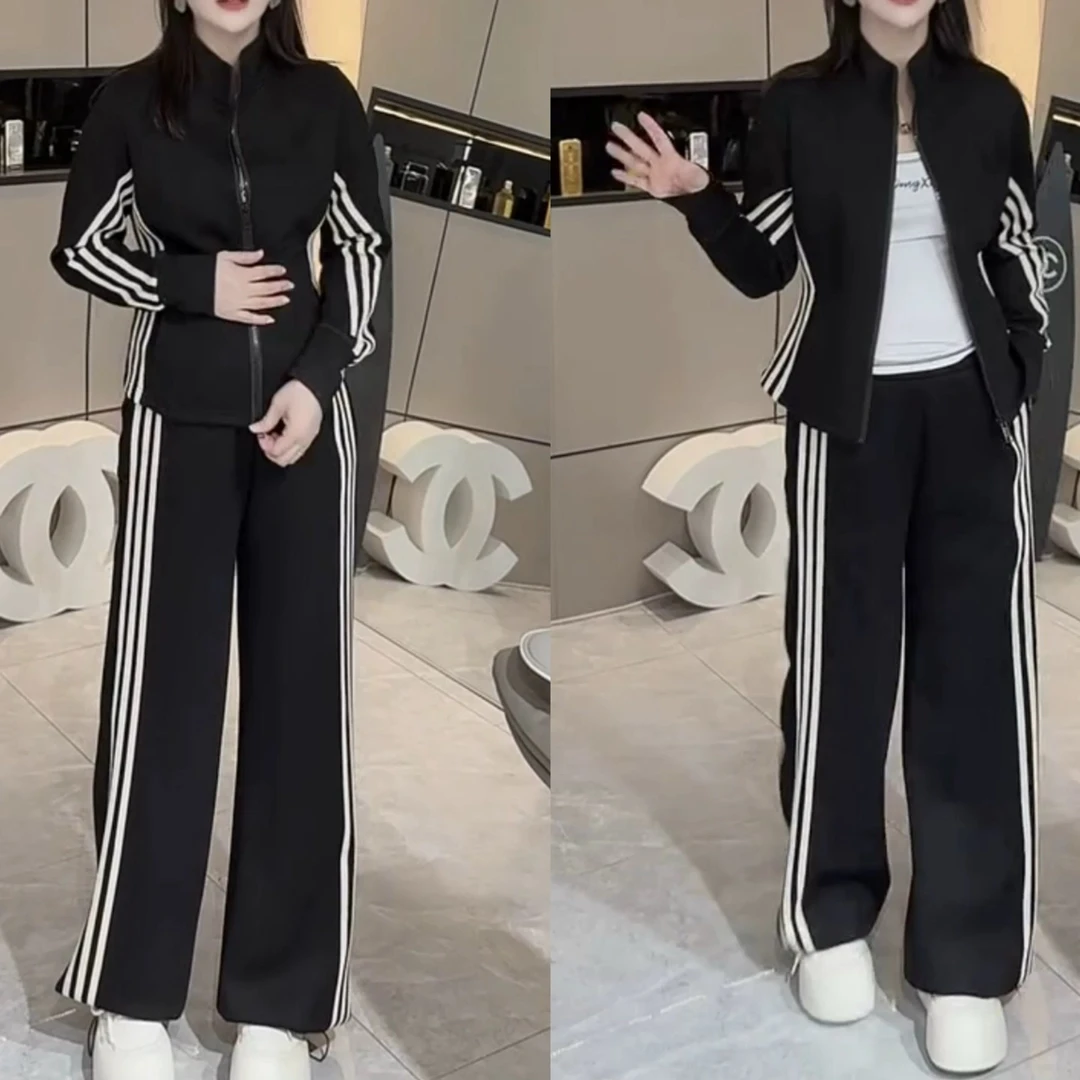 休闲立领显瘦帕条套装