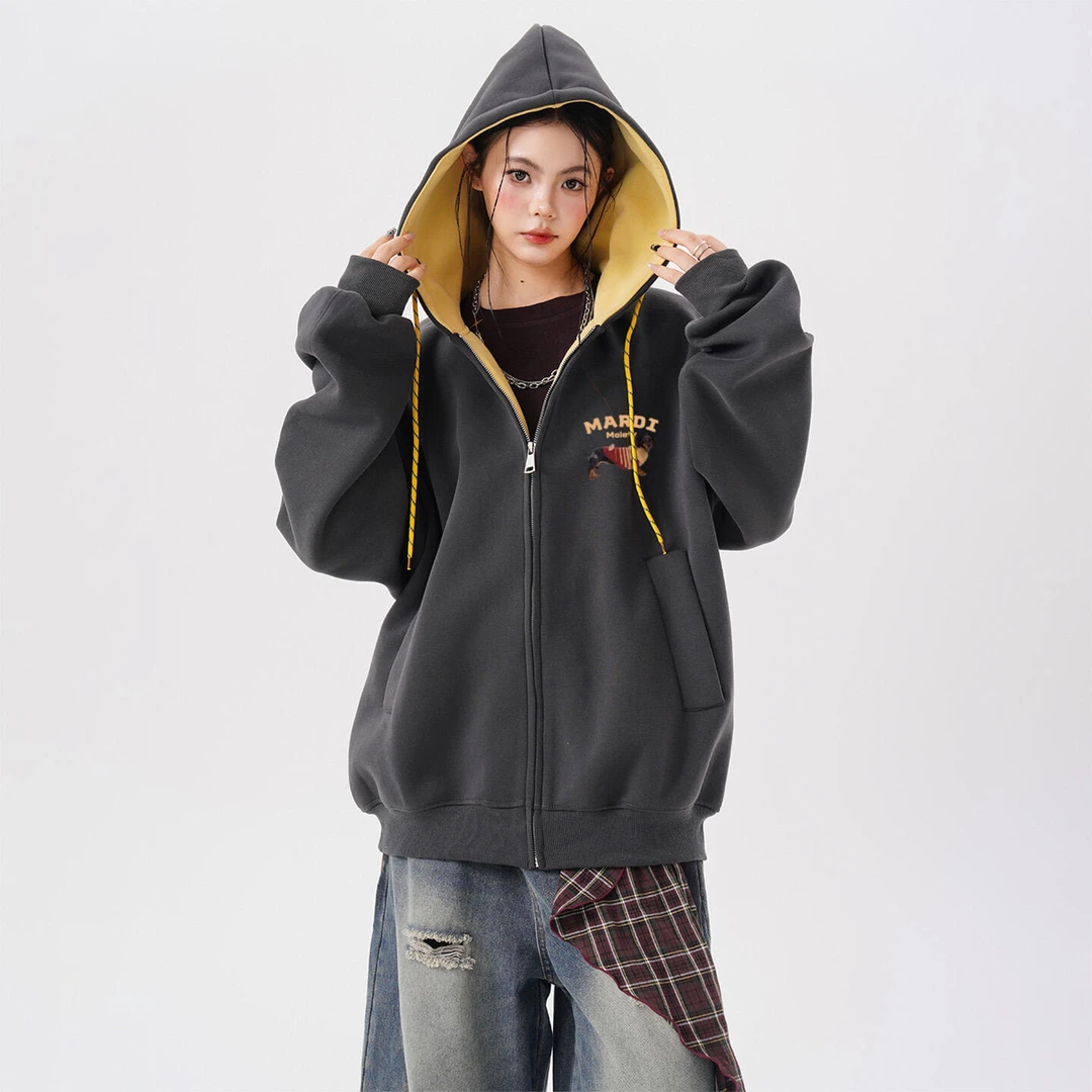 Mardi Moiety抽绳腊肠狗新款美式连帽高级感卫衣女潮流2025上衣