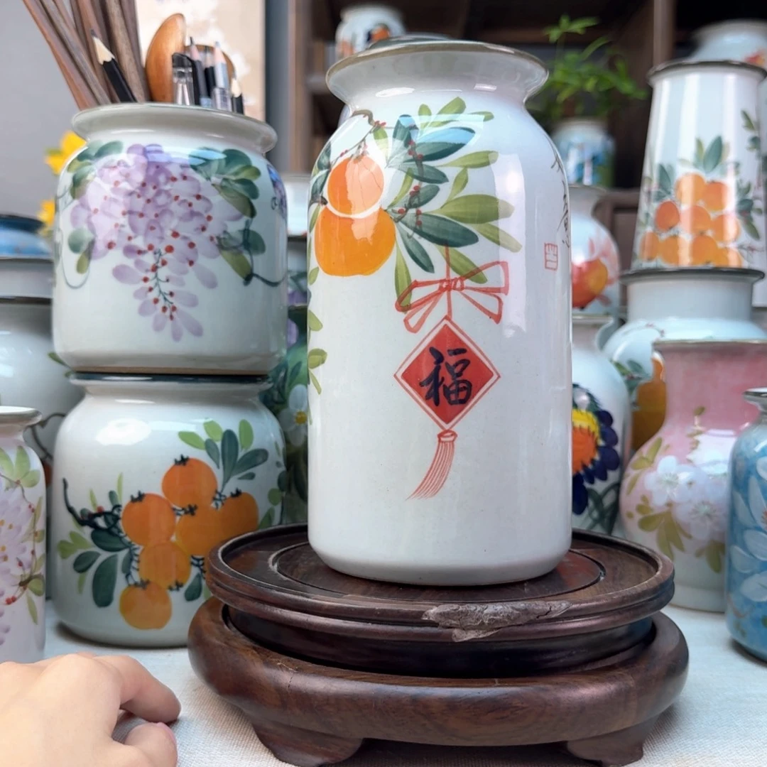 景德镇陶瓷手绘花瓶无孔