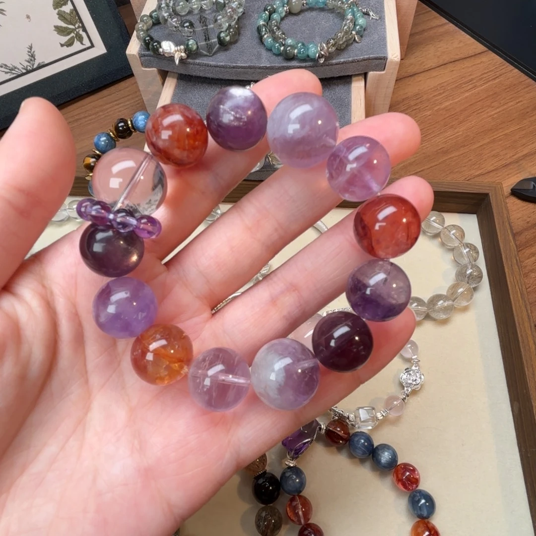 水晶手链未镶嵌天然水晶紫红色系列手串