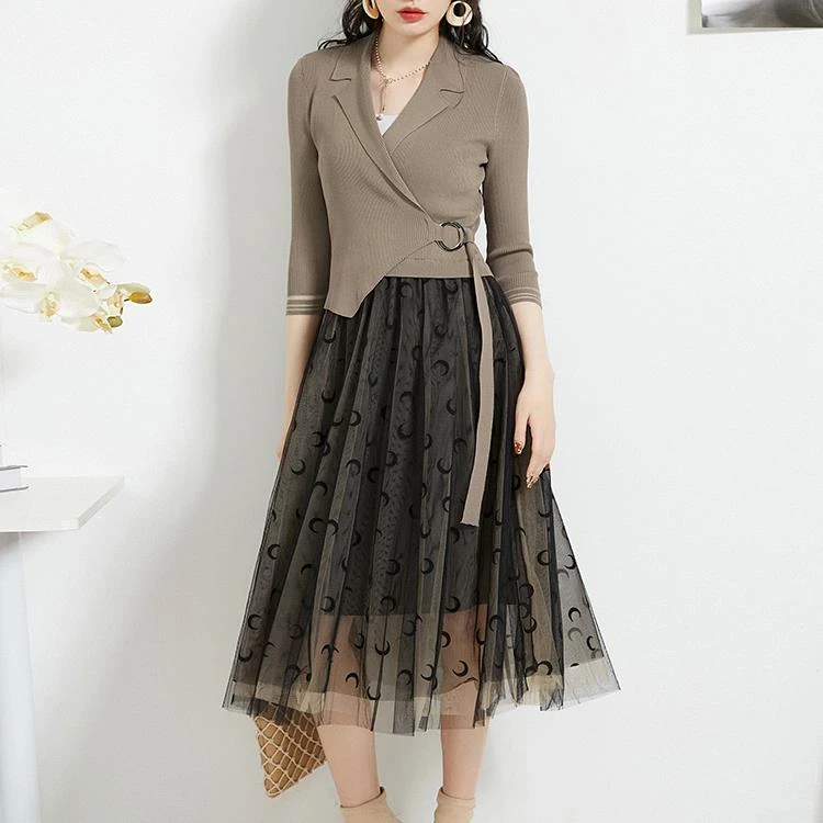 F208设计感系带裙子松紧腰微弹连衣裙女51FS0A0016