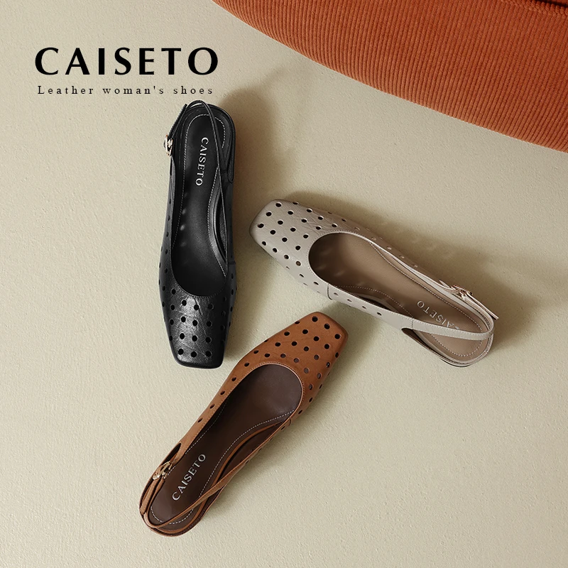 牛皮/3.5cm镂空包头凉鞋浅口复古时装舒适圆头女低跟25XL150