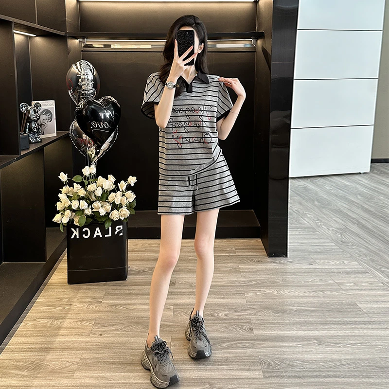 高级感休闲时尚夏季新款小个子运动套装洋气POLO领短袖短裤两件套