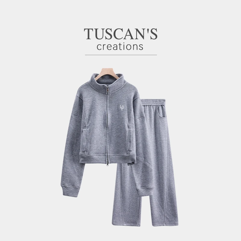 TUSCAN'S CREATIONS百搭女士休闲针织套装简约长袖运动套装时代