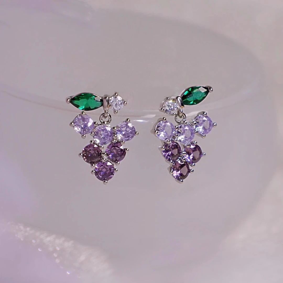 合金耳饰 紫葡萄耳环小众独特耳钉耳饰精致百搭彩色耳饰c-1490