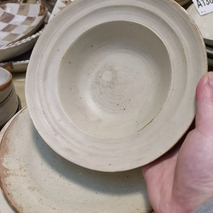 瓷片微瑕粗陶草帽深盘两个一组