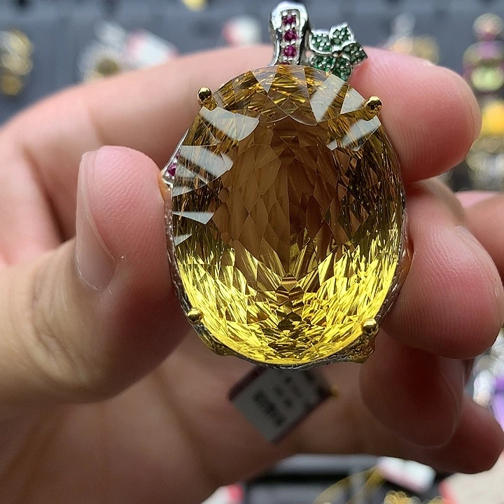 吊坠(不含链)银S925镀金镶嵌水晶