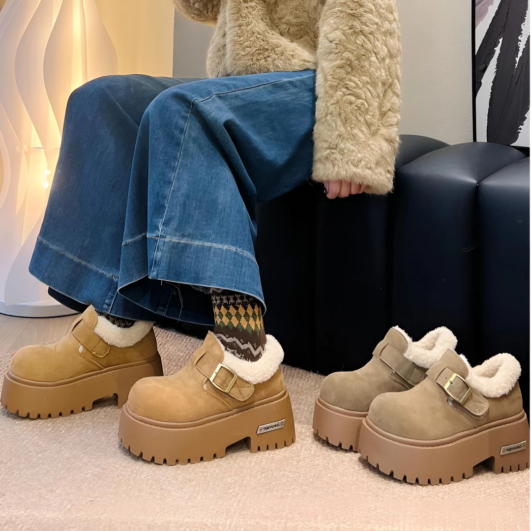 7公分增高小个子加绒勃肯鞋冬款时尚厚底雪地靴韩版冬毛毛面包靴