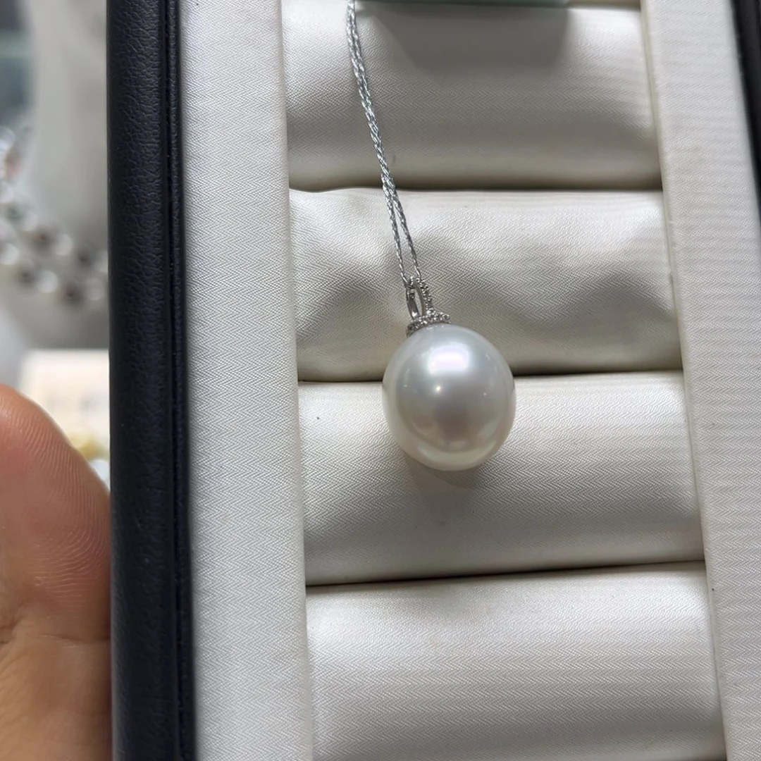 海水珍珠18K金镶嵌吊坠(不含链)12-13mm