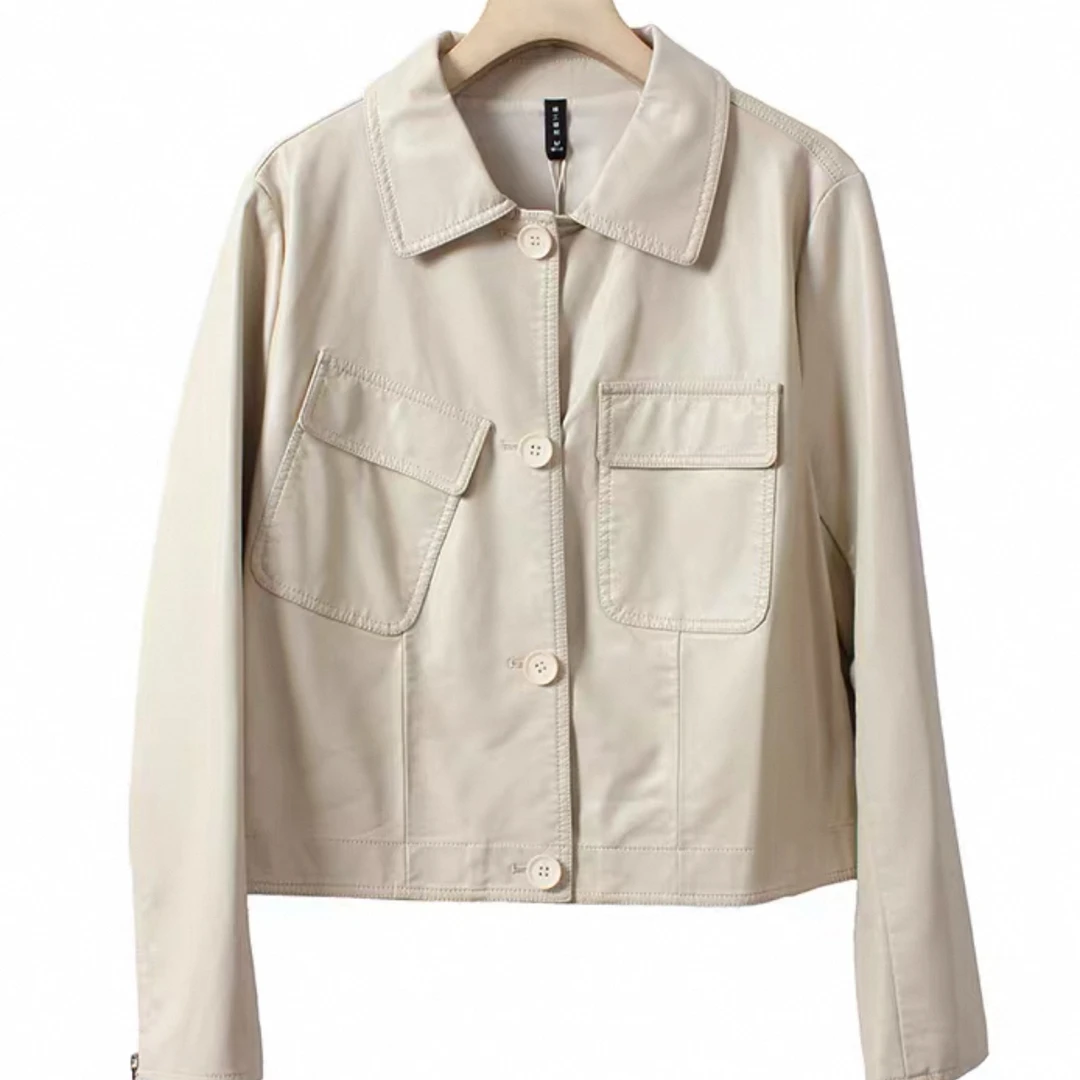 时尚修身显瘦气质女百搭皮衣 新季秋款