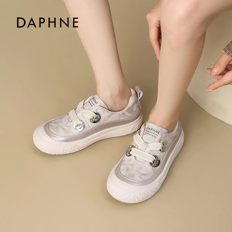 达芙妮女鞋百搭厚底通勤休闲单鞋2025秋季新款时尚软底真皮小白鞋