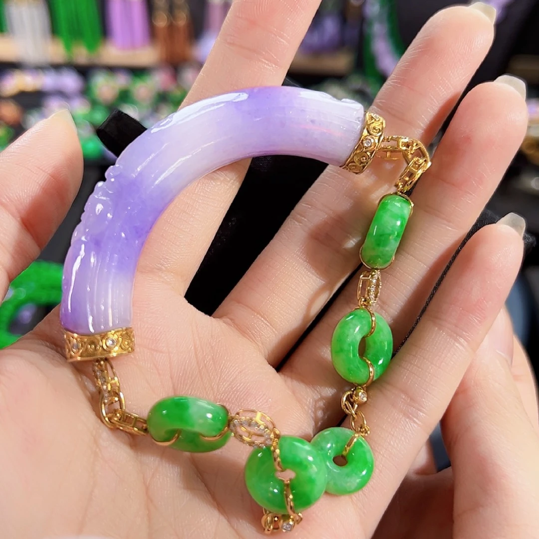 翡翠18K金镶嵌手链签收后24小时鉴赏期