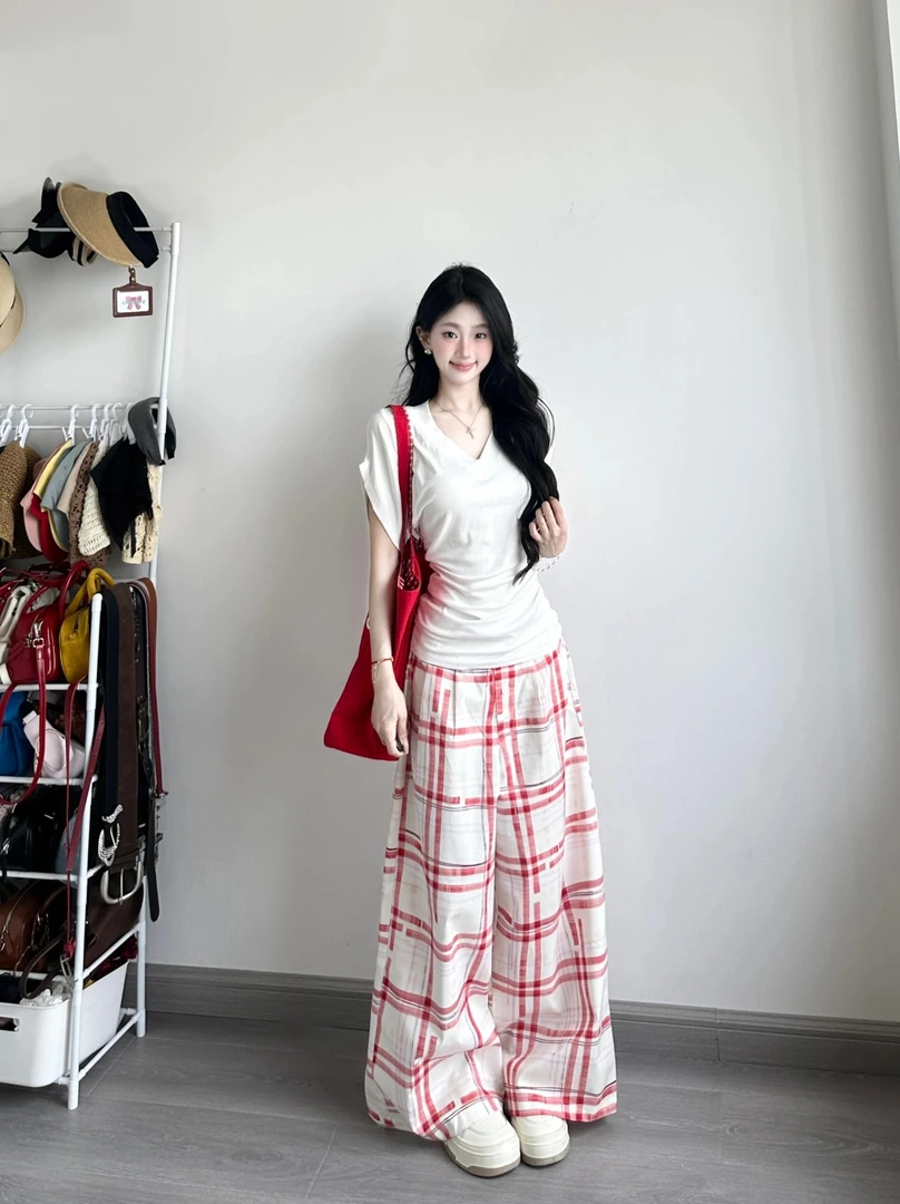 韩系白色V领正肩短袖t恤女夏季2025新款修身收腰设计感中长款上衣