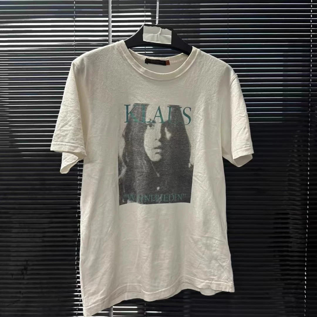 VRESH新款2025美式重磅夏季白人像音符印花纯棉短袖透气T恤男女