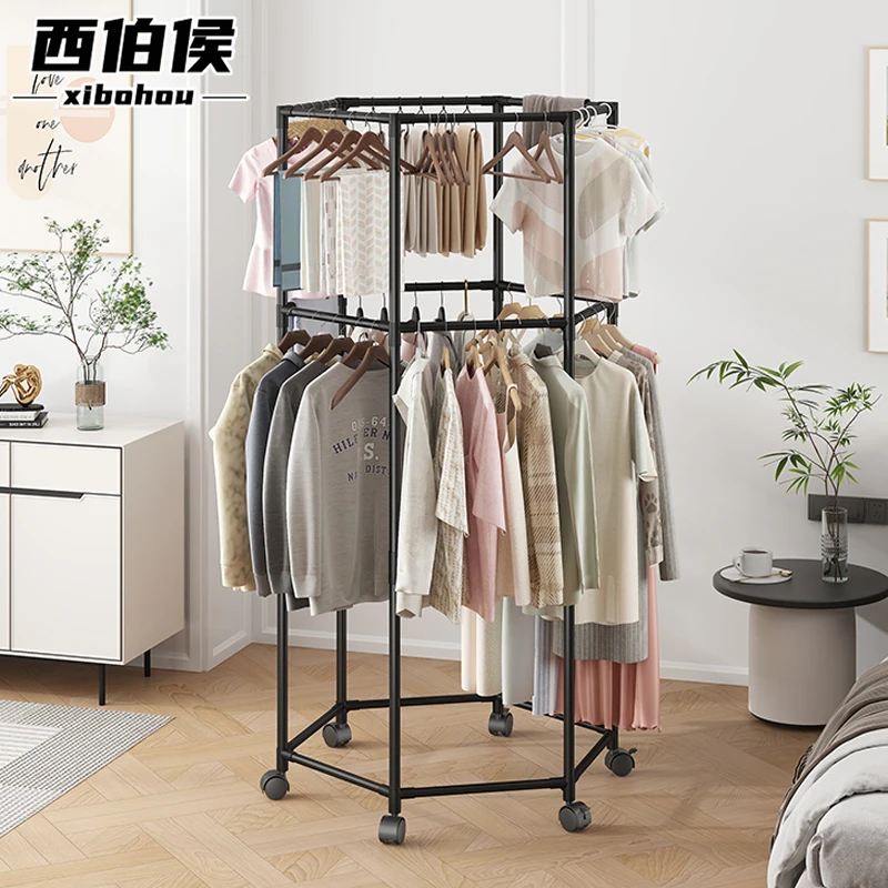 简易可移动旋转360度落地挂衣架家用客厅卧室多功能衣服收纳置物