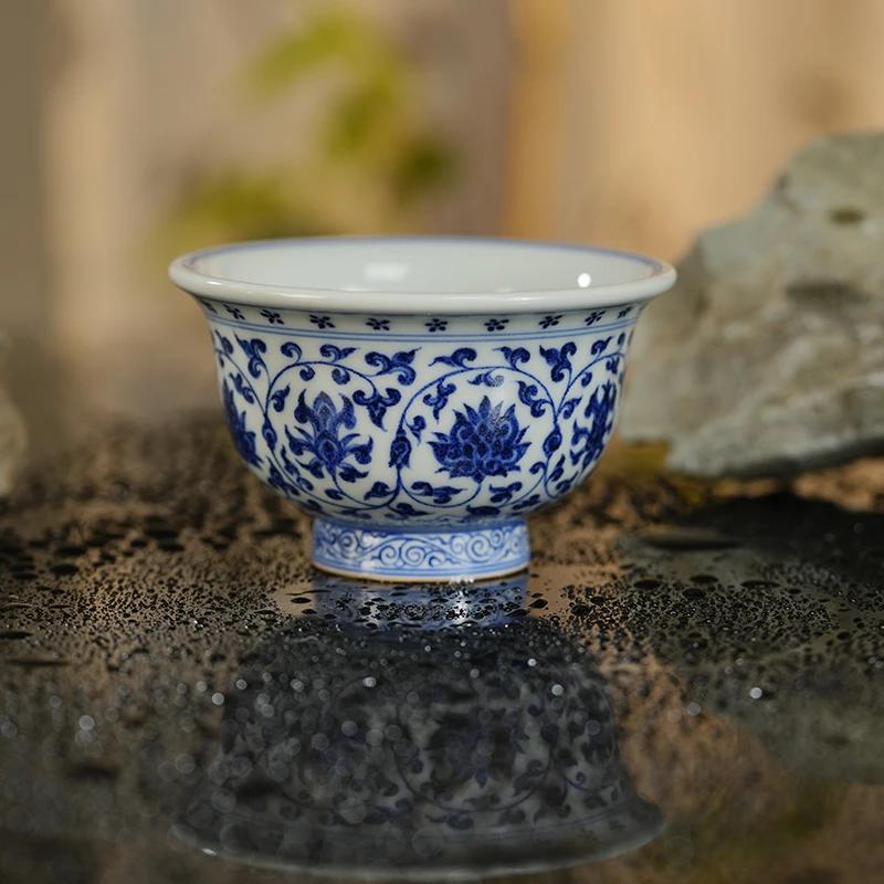 【景德镇陶瓷研究院】青花仿永乐缠枝压手杯（jty10）