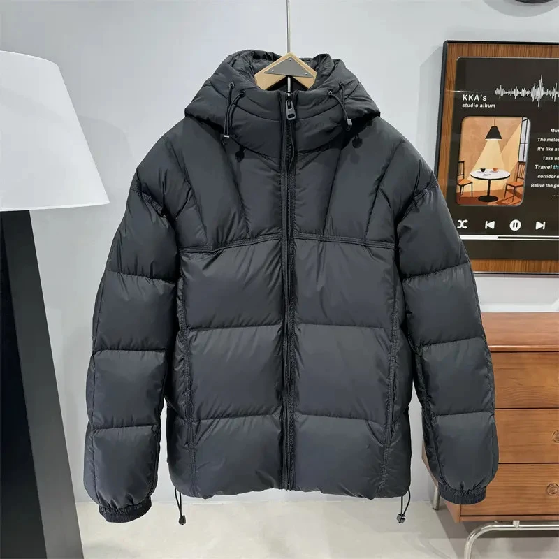 冬季鸭绒泡芙羽绒服男士高充绒蓬松面包服加厚保暖连帽休闲外套
