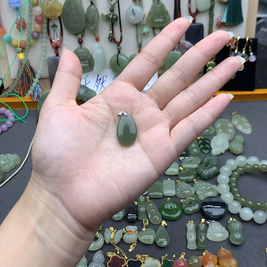 和田玉银S925镶嵌吊坠(不含链)