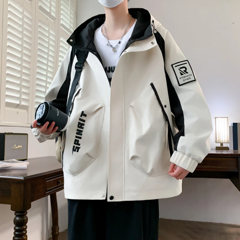 2025春季新款青少年男生宽松连帽休闲夹克初高中学生男装百搭外套