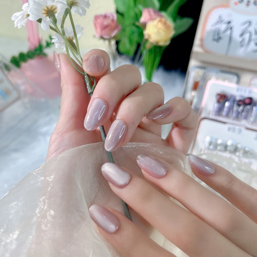 【全疆包邮095】纯手工穿戴甲玻璃珠短款猫眼显白可卸美甲显白气质