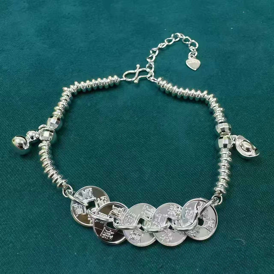 足银手链 葫芦元宝五帝币手链