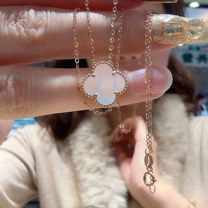 贝壳（贝母）18K金镶嵌项链15mm草玫瑰金