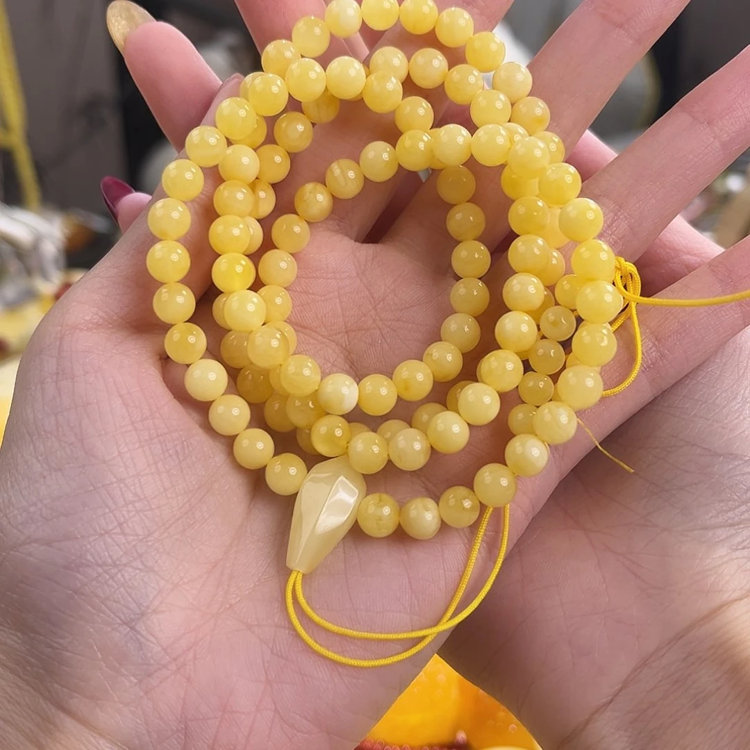 裸石琥珀未镶嵌108项链16.8g-6mm+