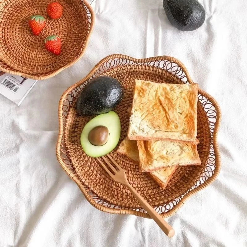 藤编镂空花边浅盘大号