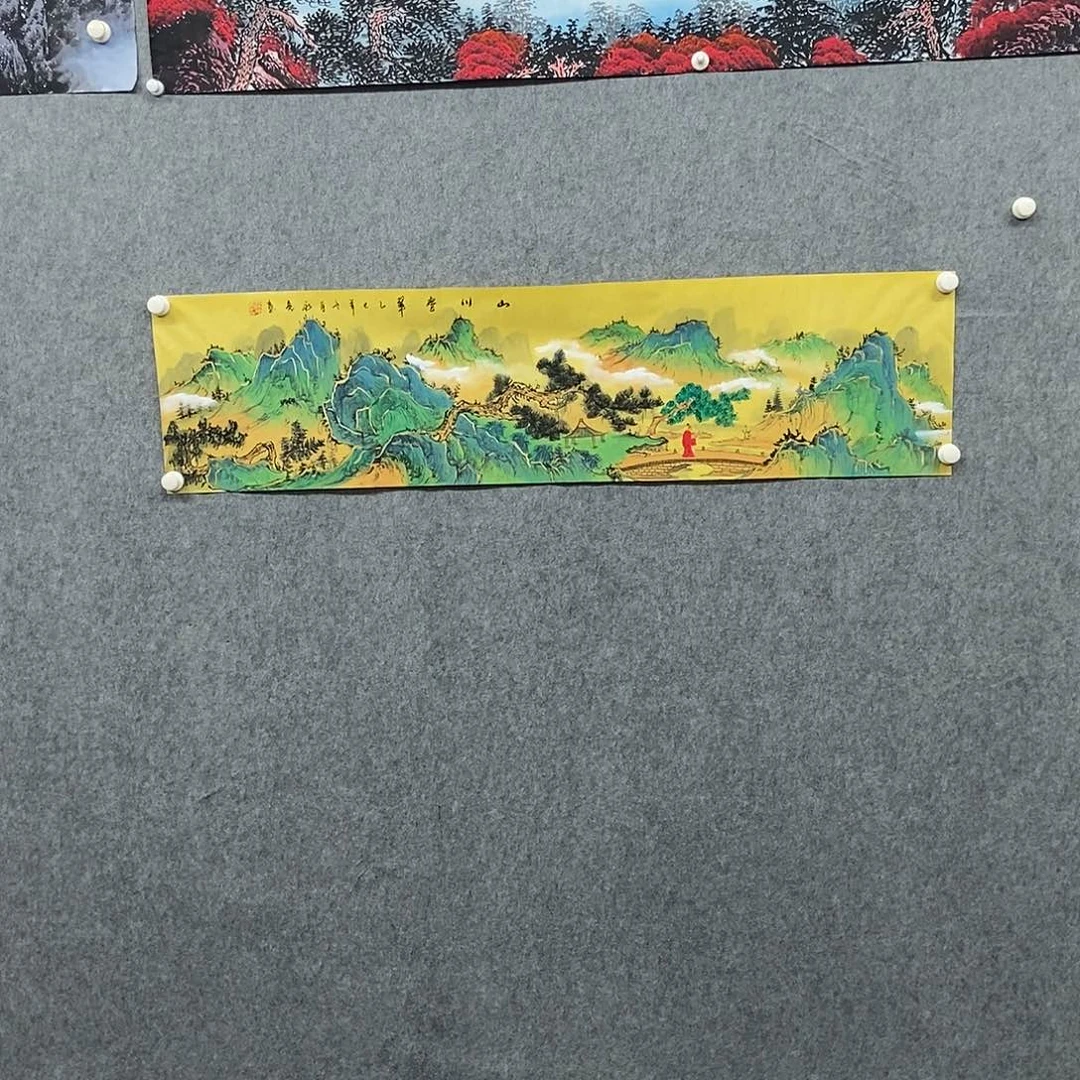 国画四尺对开仿古描金山水一副